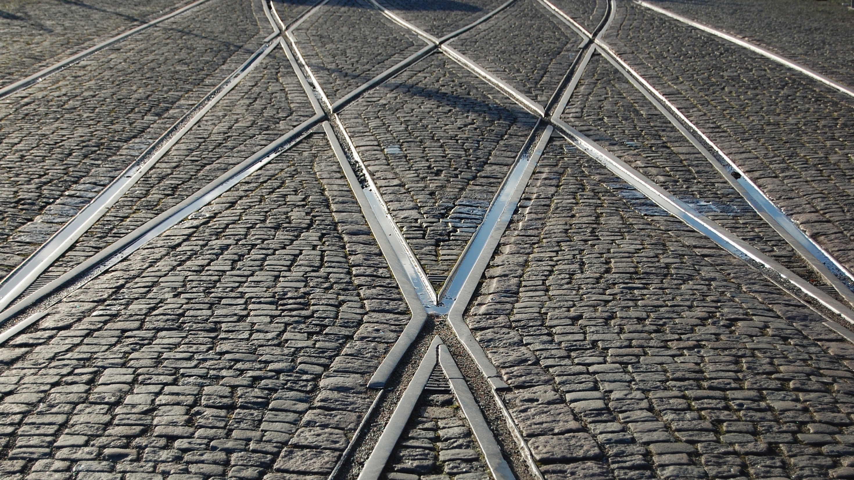 Image of tram trails merging and branching